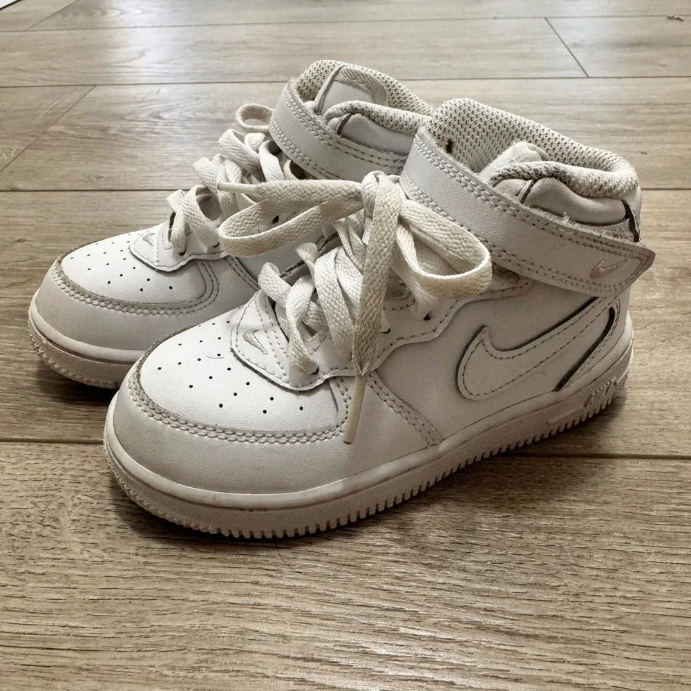 Nike Air Force 1 Mid Toddler 9C White Leather Sneakers DH2935-111